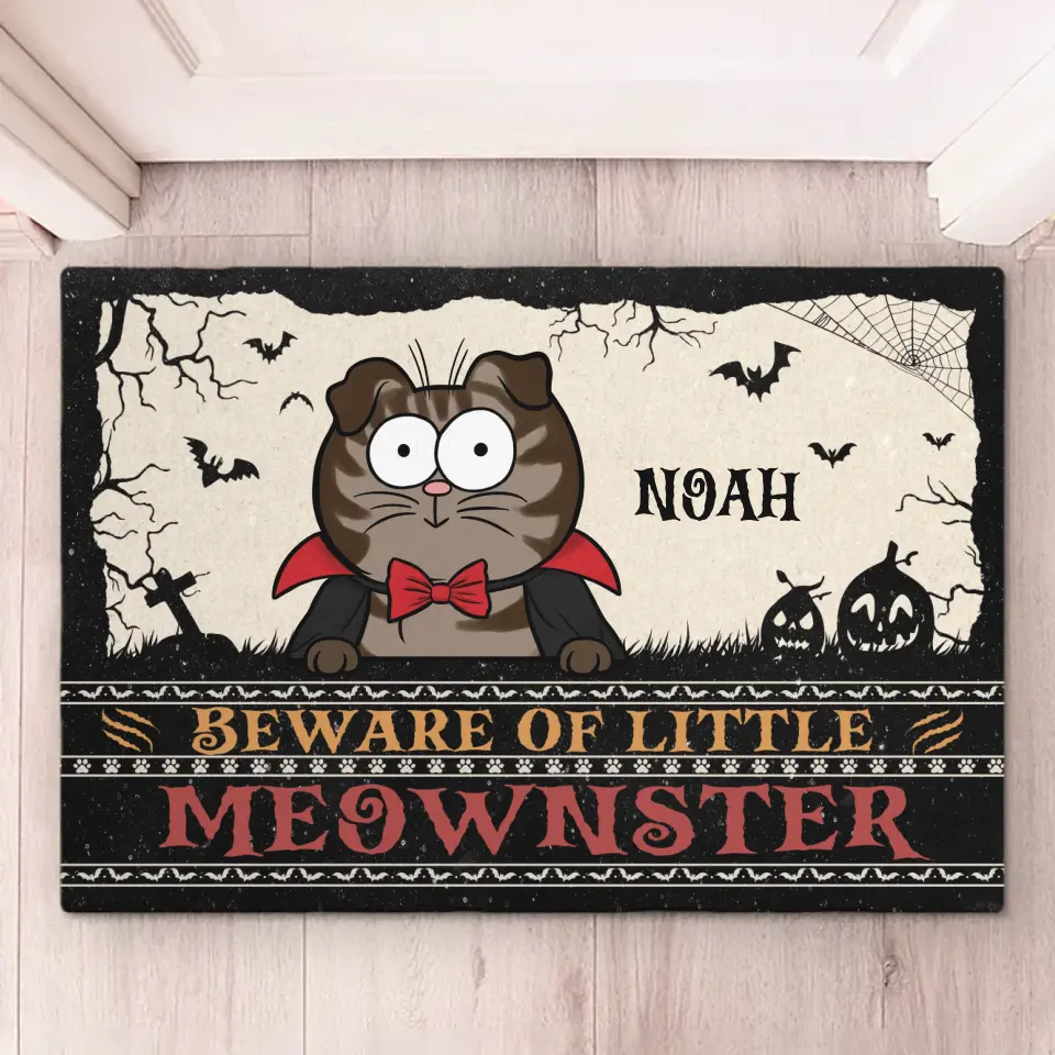 Attention aux petits miaoueurs ! Tapis décoratif personnalisé pour la maison, motif chat ! Cadeau d'Halloween pour les propriétaires et les amoureux des animaux.
