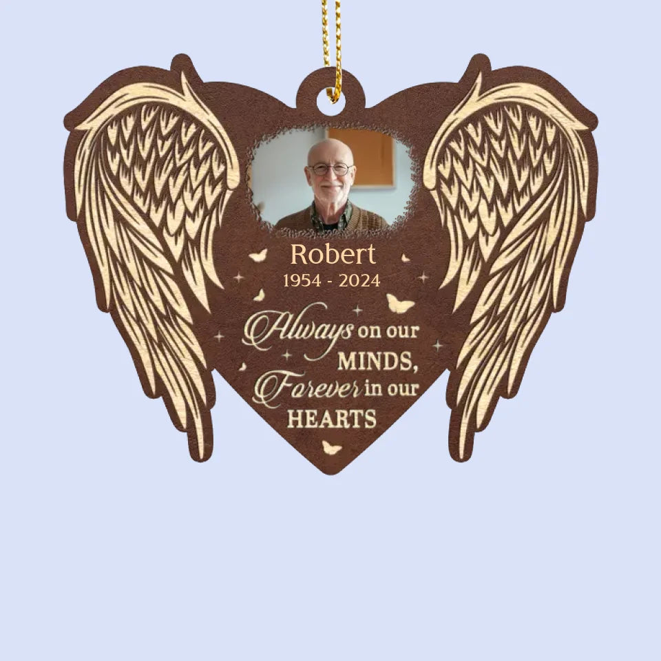 Photo personnalisée toujours présente dans nos esprits - Ornement commémoratif personnalisé en cuir - Cadeau de condoléances, cadeau de Noël pour les membres de la famille