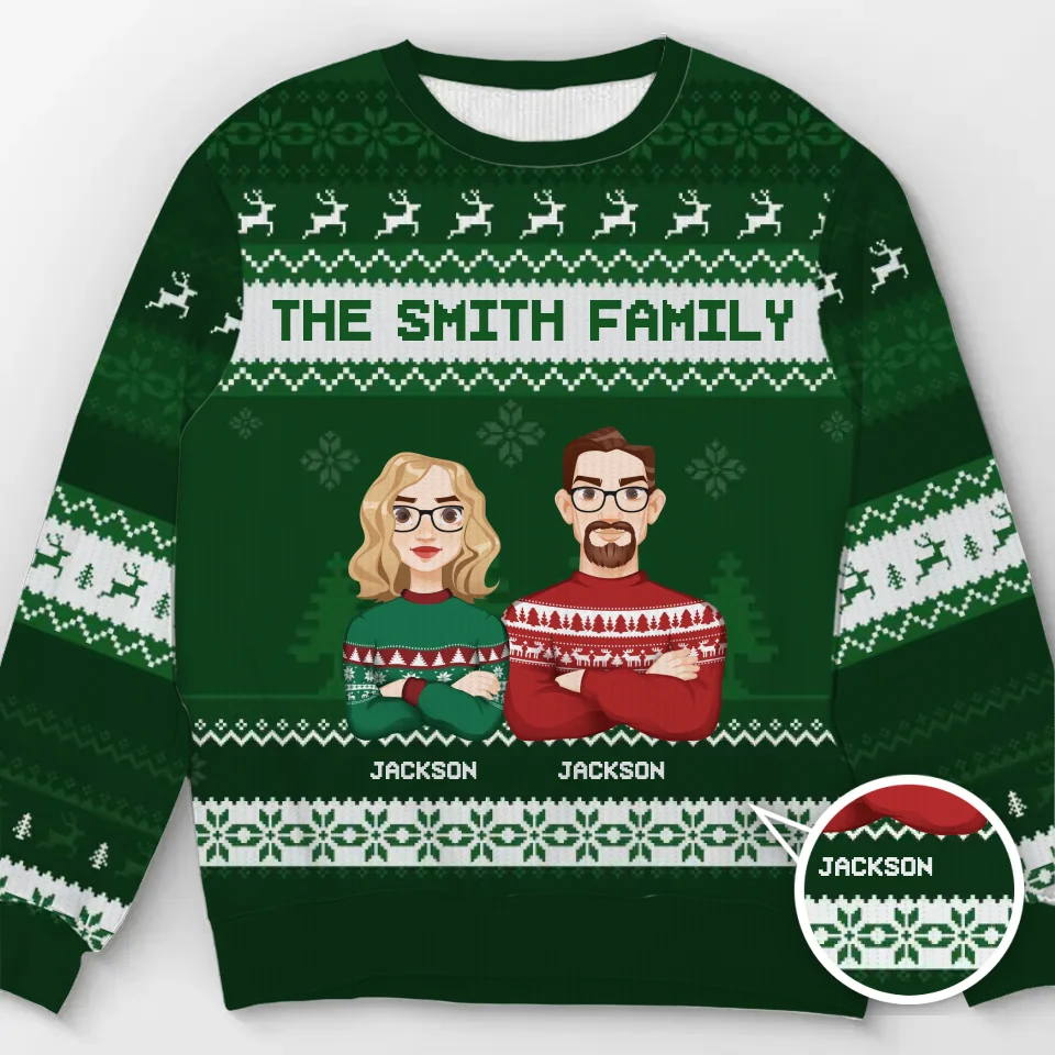L'amour de notre famille brille de mille feux à Noël - Sweat-shirt personnalisé pour la famille - Pull en laine unisexe - Cadeau de Noël pour les membres de la famille