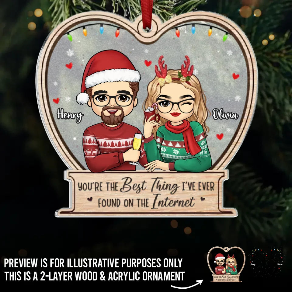 Nos cœurs brillent d'amour ce Noël - Ornement personnalisé en bois et acrylique pour couple - Cadeau de Noël pour mari et femme, anniversaire