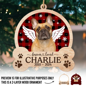 Photo personnalisée « Tu as quitté ma vie, mais tu ne quitteras jamais mon cœur » - Décoration de Noël en bois personnalisée à 2 couches - Cadeau de condoléances, cadeau de Noël pour les propriétaires d'animaux de compagnie et les amoureux des animaux