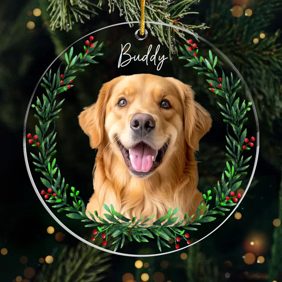 Photo personnalisée vous souhaitant un Noël rempli de queues qui remuent et de nez mouillés - Ornement personnalisé pour chien et chat - Forme personnalisée en acrylique - Cadeau de Noël pour propriétaires d'animaux et amoureux des animaux