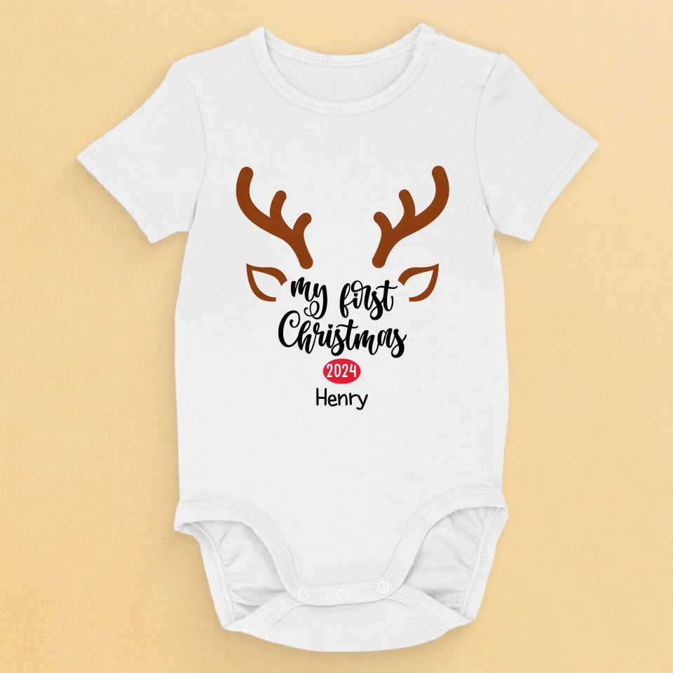 Notre petit renne est prêt pour sa première balade en traîneau - Body bébé personnalisé en famille - Cadeau de Noël pour bébé, enfant, nouveau-né