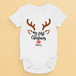 Notre petit renne est prêt pour sa première balade en traîneau - Body bébé personnalisé en famille - Cadeau de Noël pour bébé, enfant, nouveau-né