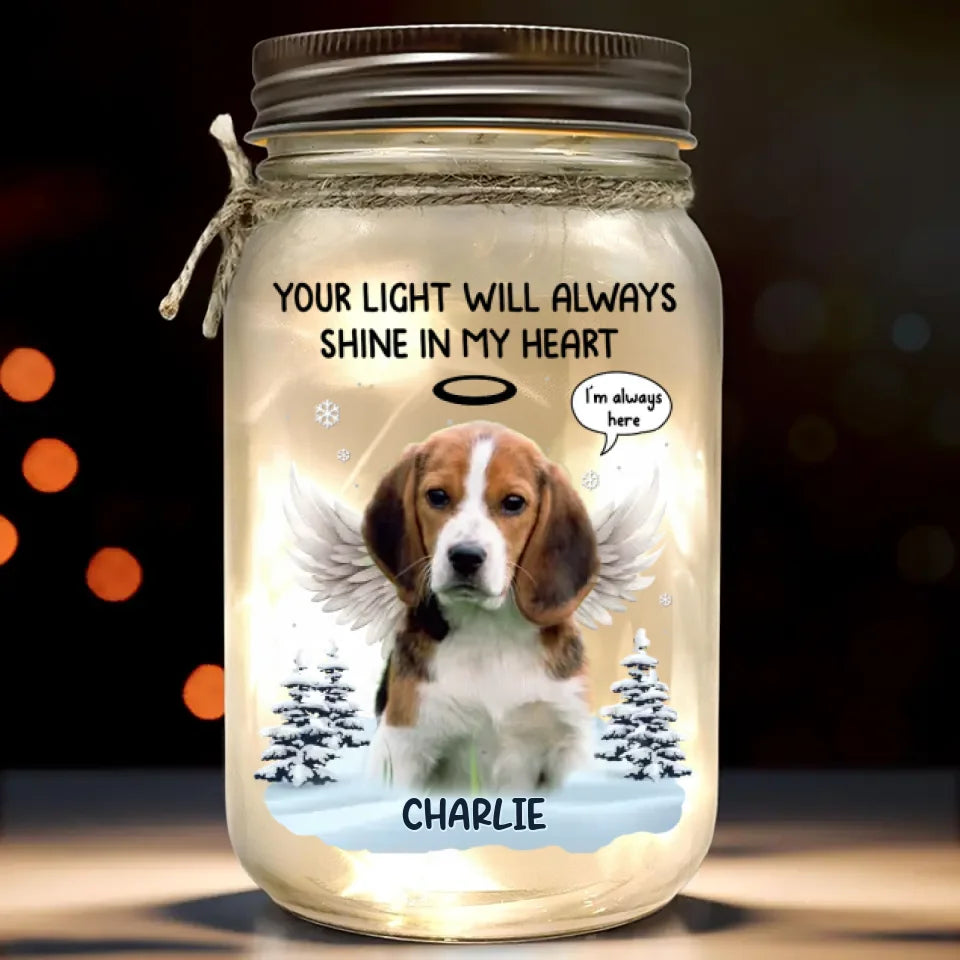 Photo personnalisée : votre esprit sera toujours libre - Lampe commémorative personnalisée en pot Mason - Cadeau de condoléances pour les propriétaires et les amoureux des animaux