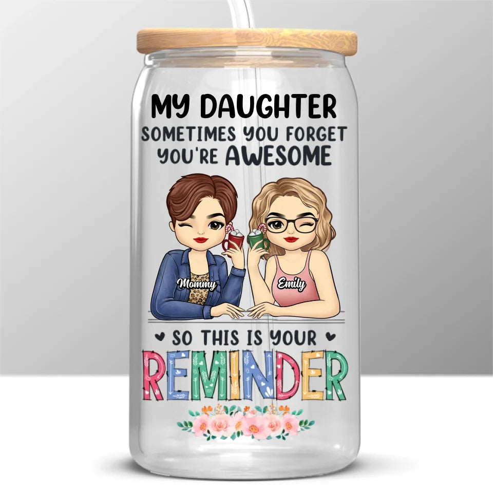 Le trésor d'une mère est sa fille - Tasse en verre personnalisée pour la famille, tasse à café glacé - Cadeau pour maman, fille