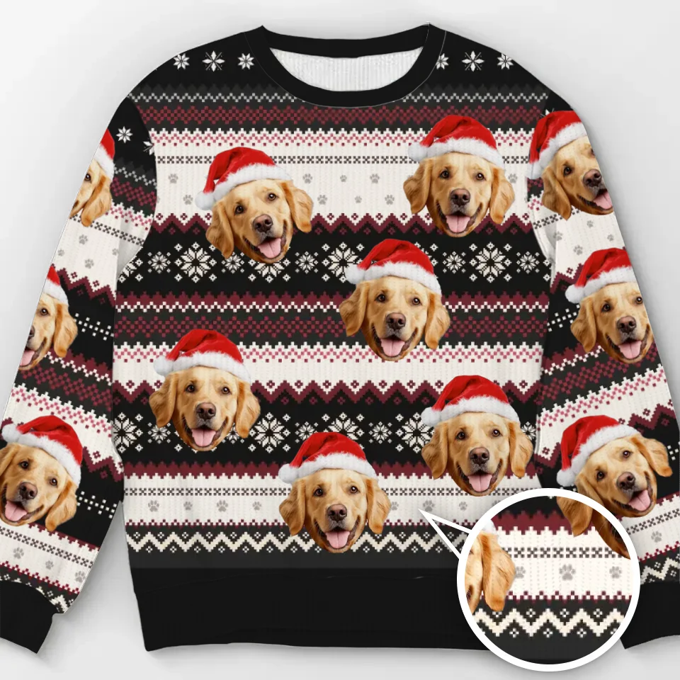 Joyeux Noël avec photo personnalisée ! - Sweat-shirt moche personnalisé pour chien et chat - Pull unisexe en laine - Cadeau de Noël pour propriétaires et amoureux des animaux
