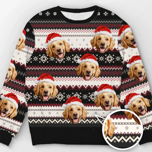 Joyeux Noël avec photo personnalisée ! - Sweat-shirt moche personnalisé pour chien et chat - Pull unisexe en laine - Cadeau de Noël pour propriétaires et amoureux des animaux