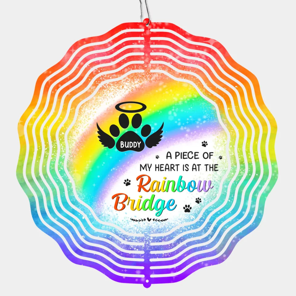 Un morceau de mon cœur est au pont arc-en-ciel - Tourne-vent personnalisé commémoratif - Cadeau de condoléances pour les membres de la famille
