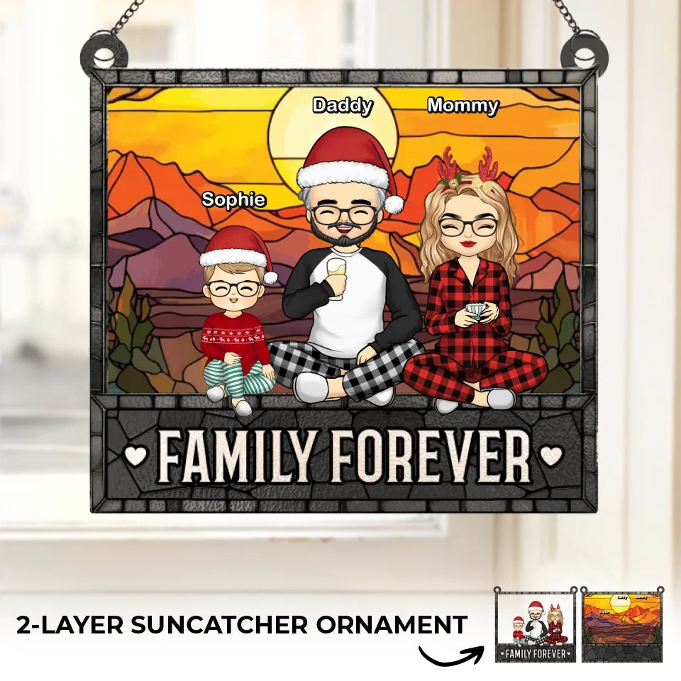 Noël brille de mille feux dans le cœur de la famille - Ornement attrape-soleil personnalisé à suspendre à la fenêtre - Cadeau de Noël pour les membres de la famille