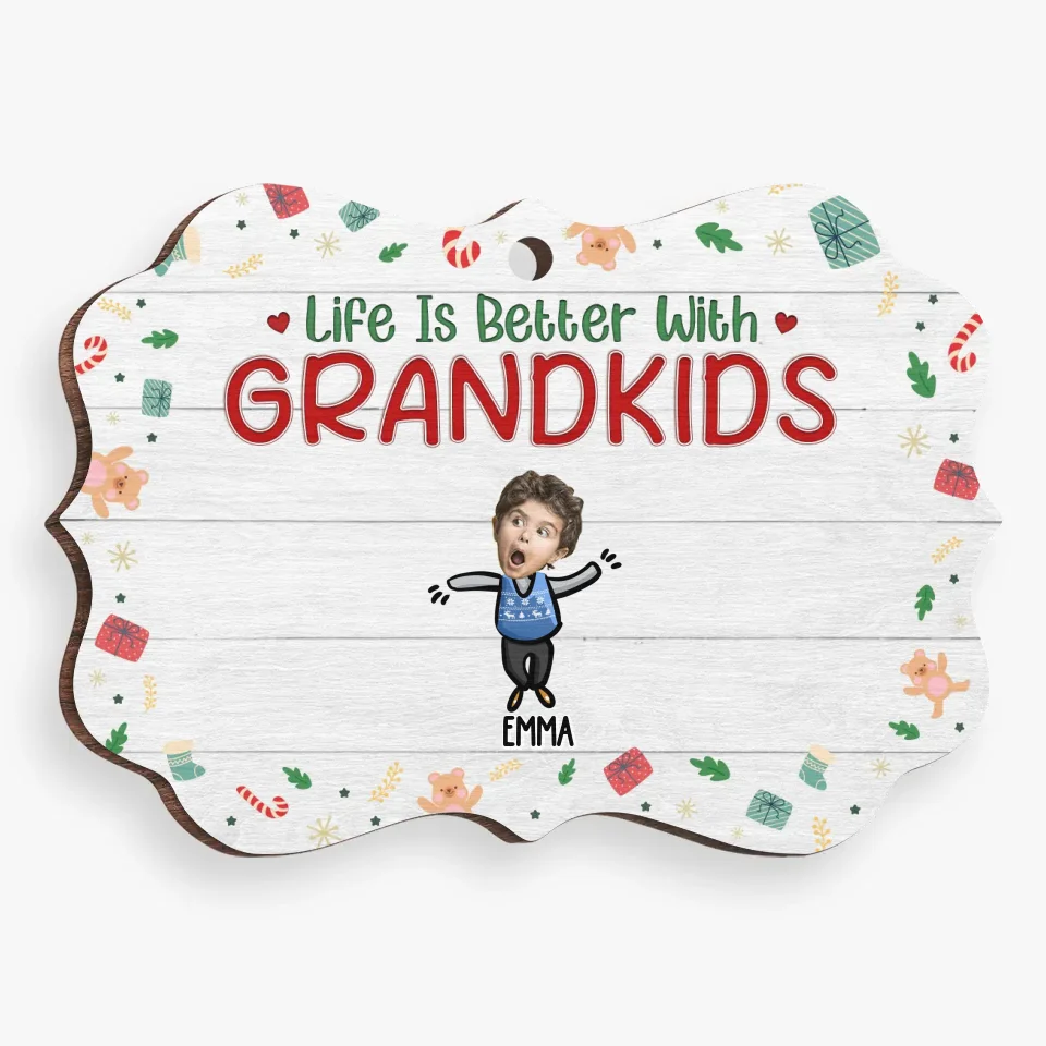 Photo personnalisée : amour et rires remplissent notre maison familiale - Ornement personnalisé familial - Bois en forme de Benelux - Cadeau de Noël pour grand-mère, grand-père