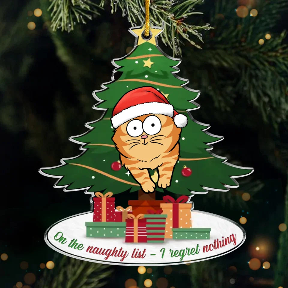 Sur la liste des vilains avec cette attitude de chat - Ornement personnalisé en acrylique pour chat - Cadeau de Noël pour les propriétaires et les amoureux des animaux