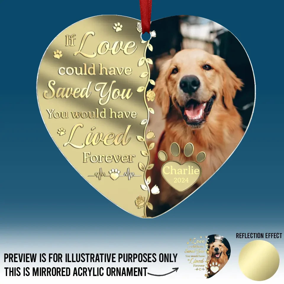 Photo personnalisée « Une fois à mes côtés, pour toujours dans mon cœur » – Ornement commémoratif personnalisé en acrylique miroir – Cadeau de condoléances, cadeau de Noël pour les propriétaires d'animaux et les amoureux des animaux