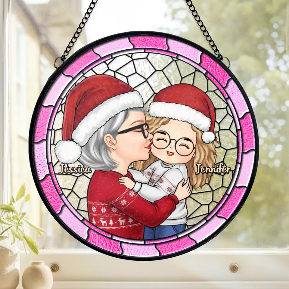 Souvenir de Noël - Attrape-soleil personnalisé à suspendre pour vitrail familial - Cadeau de Noël pour grand-mère