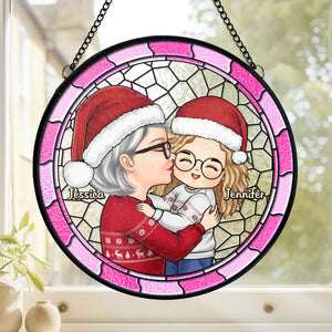 Souvenir de Noël - Attrape-soleil personnalisé à suspendre pour vitrail familial - Cadeau de Noël pour grand-mère
