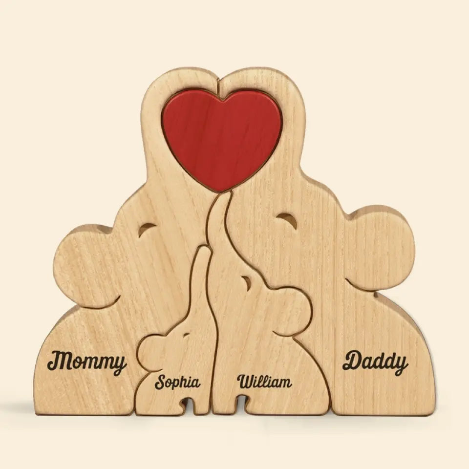 Some People Are Worth Melting For - Family Personalized Custom Elephant Shaped Wooden Art Puzzle - Wooden Pet Carvings, Wood Sculpture Table Ornaments, Carved Wood Decor - Gift For Family Members