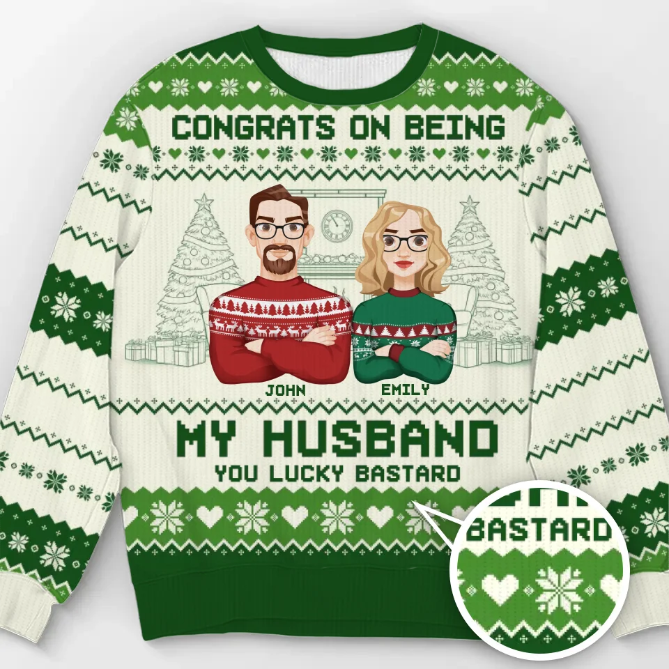 Félicitations pour être mon mari ! Sweat-shirt personnalisé pour couple, moche et personnalisé, pull en laine unisexe, cadeau de Noël pour mari et femme, anniversaire