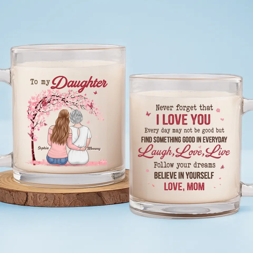 Suivez vos rêves, croyez en vous-même - Tasse en verre personnalisée pour la famille - Cadeau pour maman, fille