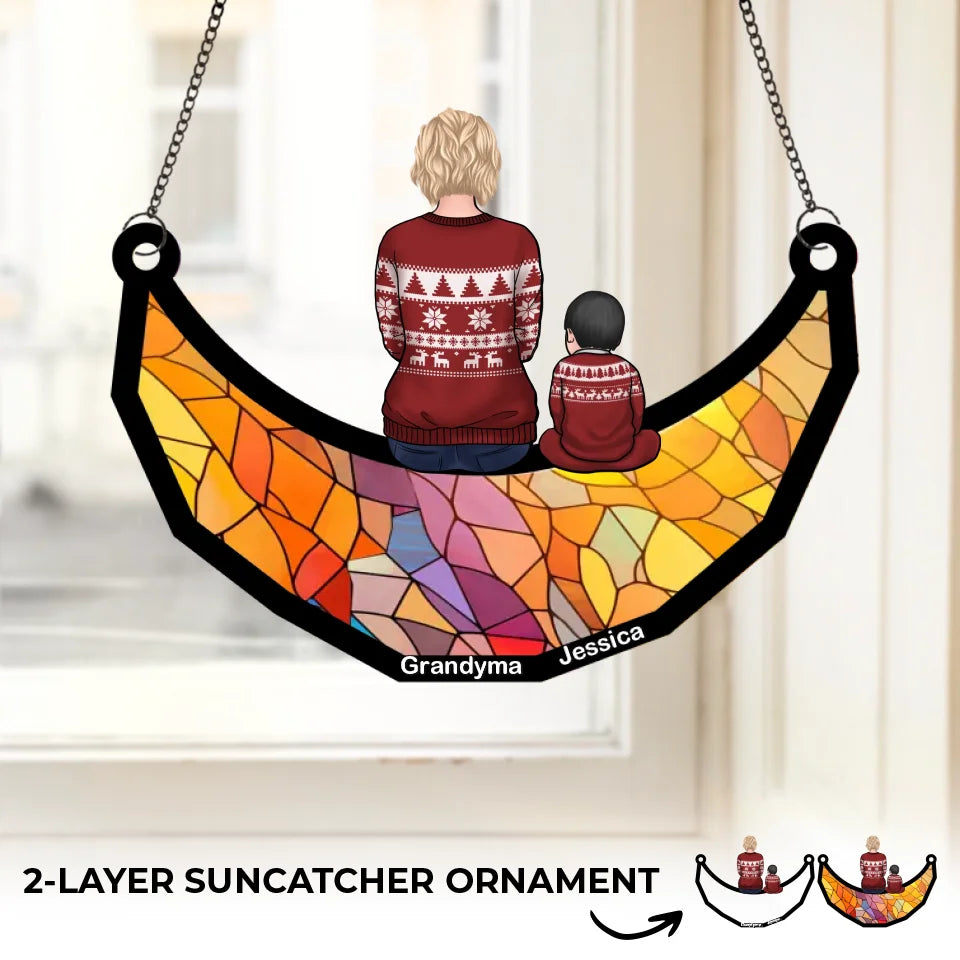 Votre amour est le fil qui unit notre famille - Attrape-soleil personnalisé à suspendre à la fenêtre - Cadeau pour grand-mère