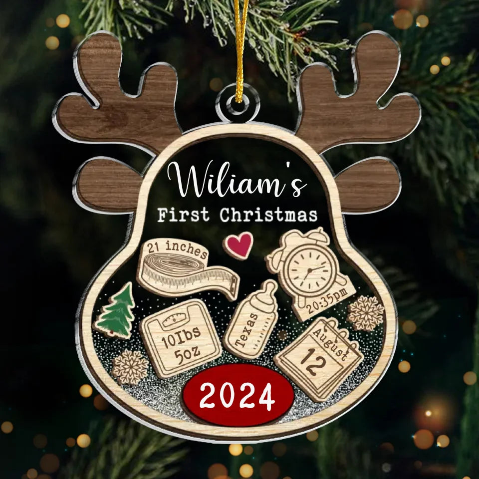 Notre petit renne est prêt pour sa première balade en traîneau ! - Décoration familiale personnalisée - Acrylique en forme personnalisée - Cadeau de Noël pour bébé, nouveau-né, premier Noël