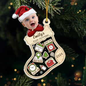 Photo personnalisée du petit assistant du Père Noël - Décoration personnalisée pour la famille - Forme personnalisée en acrylique - Cadeau de Noël pour bébé, nouveau-né, premier Noël