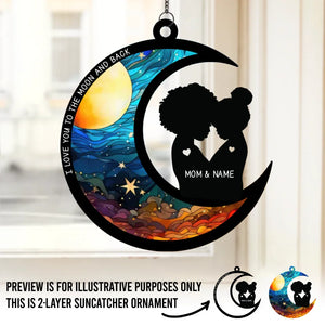 Je t'aime jusqu'à la lune et retour - Attrape-soleil personnalisé à suspendre pour fenêtre - Cadeau pour maman, fils, fille