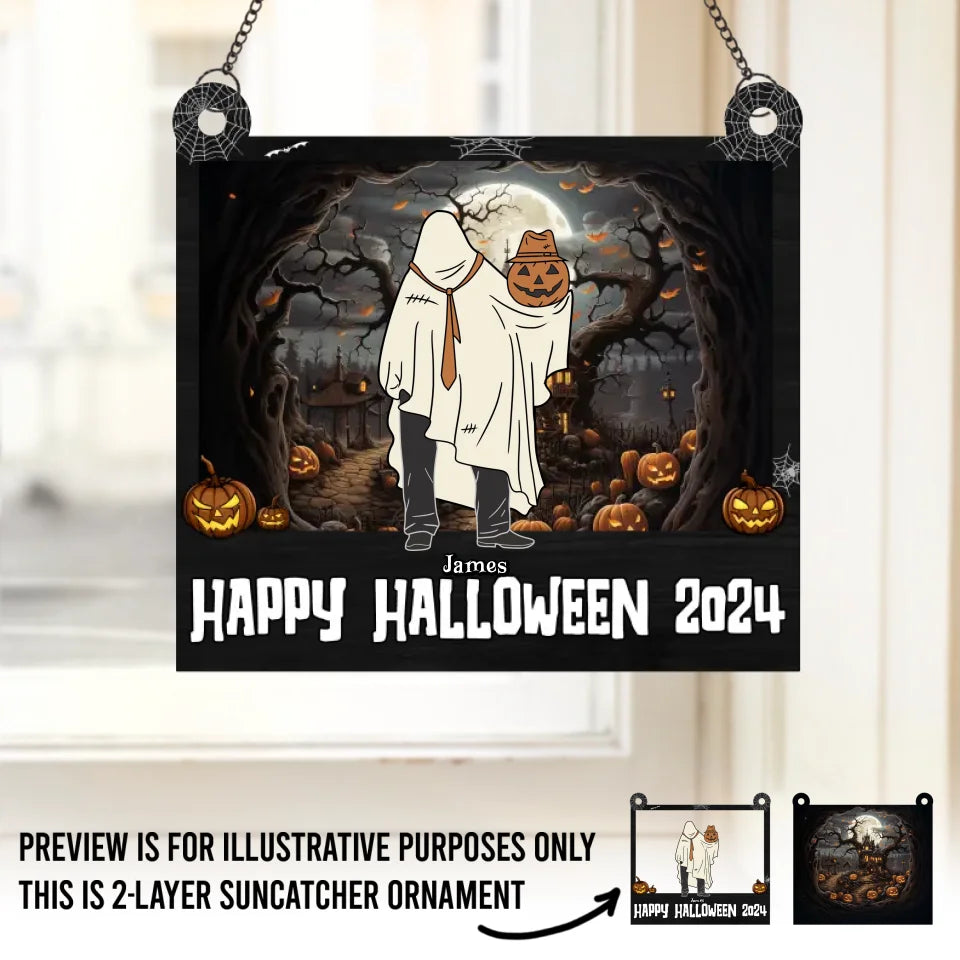 Un attrape-soleil personnalisé pour la famille à suspendre à une fenêtre - Cadeau d'Halloween pour les membres de la famille