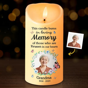 Custom Photo LED Candle - Personalized Christmas Memorial Sympathy Gifts For Loss Of Mom, Dad - This Candle Burns In Loving Memory