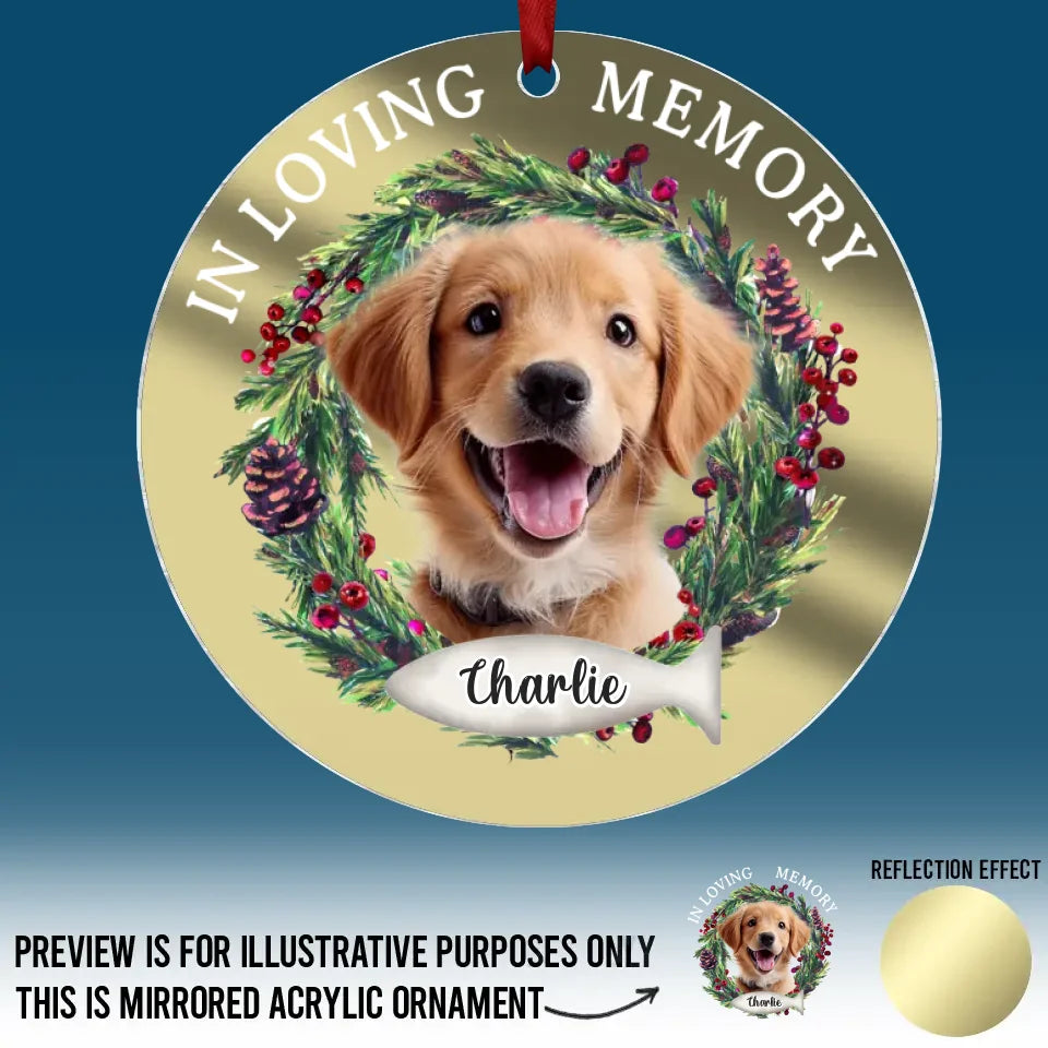 Photo personnalisée en souvenir - Ornement commémoratif personnalisé en acrylique miroir - Cadeau de condoléances, cadeau de Noël pour les propriétaires d'animaux et les amoureux des animaux
