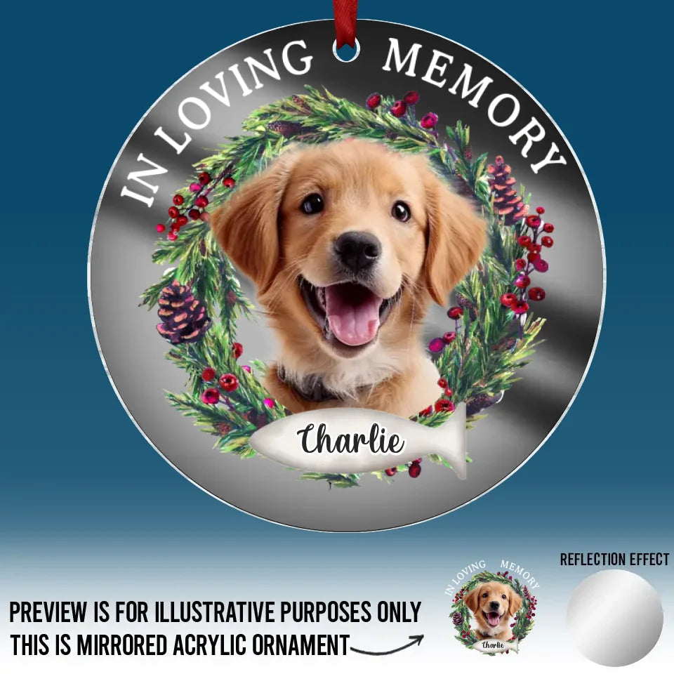 Photo personnalisée en souvenir - Ornement commémoratif personnalisé en acrylique miroir - Cadeau de condoléances, cadeau de Noël pour les propriétaires d'animaux et les amoureux des animaux