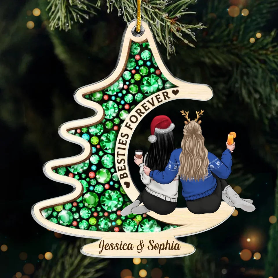 Notre amitié rend la saison encore plus joyeuse - Ornement personnalisé Bestie - Forme personnalisée en acrylique - Cadeau de Noël pour meilleures amies, meilleures amies, sœurs