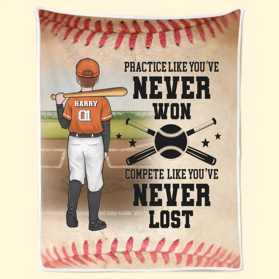 Entraînez-vous comme si vous n'aviez jamais gagné - Couverture familiale personnalisée - Cadeau pour les membres de la famille, les joueurs de baseball et les amateurs de baseball