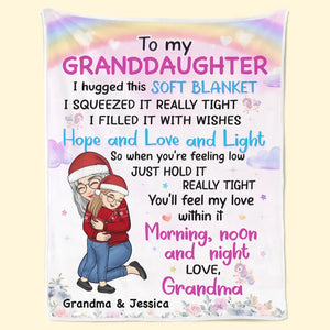 Grandma’s Hug Is The Best Therapy - Family Personalized Custom Blanket - Christmas Gift For Grandma, Grandkid