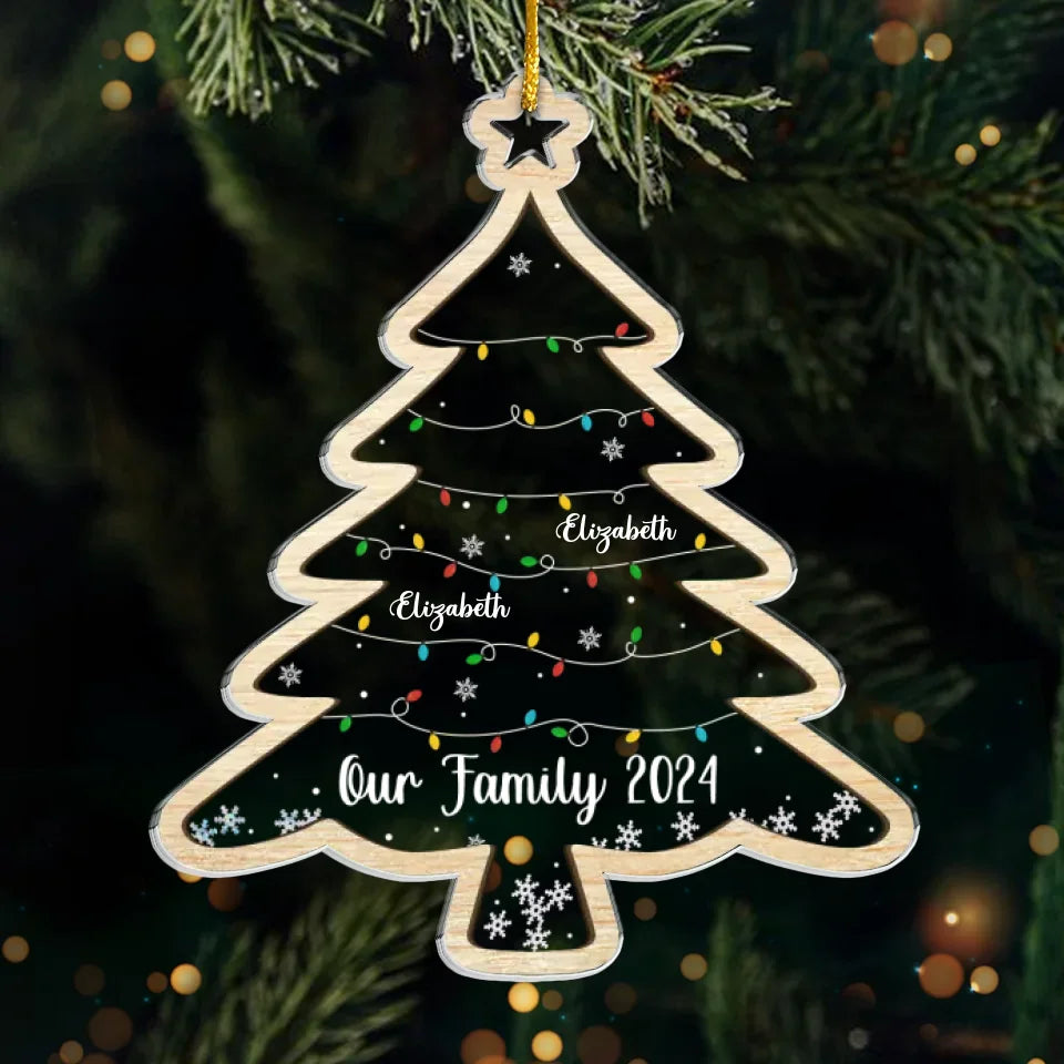 Notre sapin de Noël brille de l'amour de la famille - Ornement personnalisé pour la famille - Forme personnalisée en acrylique - Cadeau de Noël pour les membres de la famille