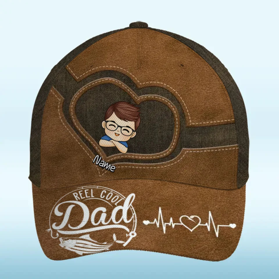Reel Cool Papa - Family Personalized Custom Hat, All Over Print Classic Cap - Christmas Gift Gift For Dad, Grandpa, Fishing Lovers