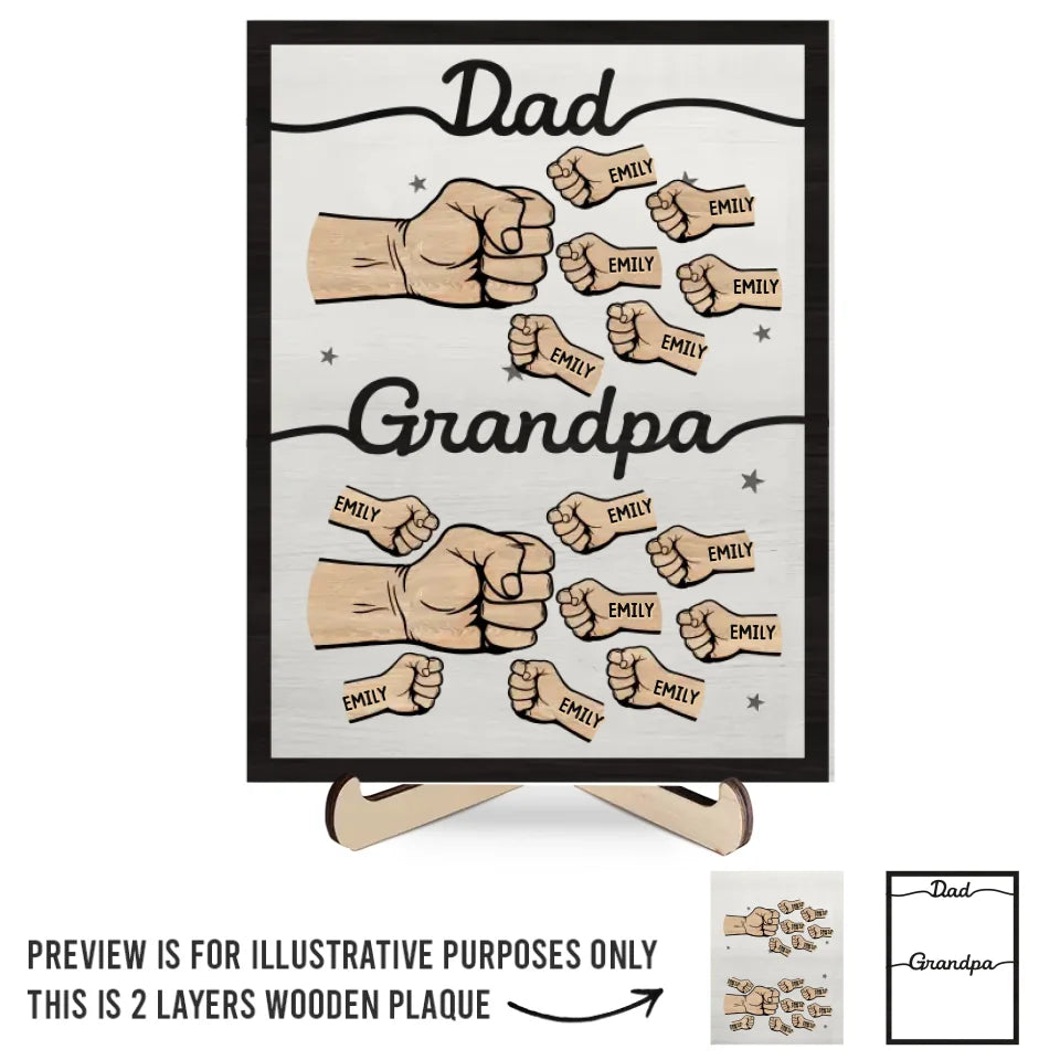 Premier papa, maintenant grand-père - Plaque en bois personnalisée à 2 couches avec support pour la famille - Cadeau pour la fête des pères, papa et grand-père