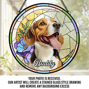 Photo personnalisée pour toujours dans mon cœur, tu seras toujours mon ami - Attrape-soleil personnalisé à suspendre sur vitrail - Cadeau de condoléances pour les propriétaires d'animaux de compagnie et les amoureux des animaux