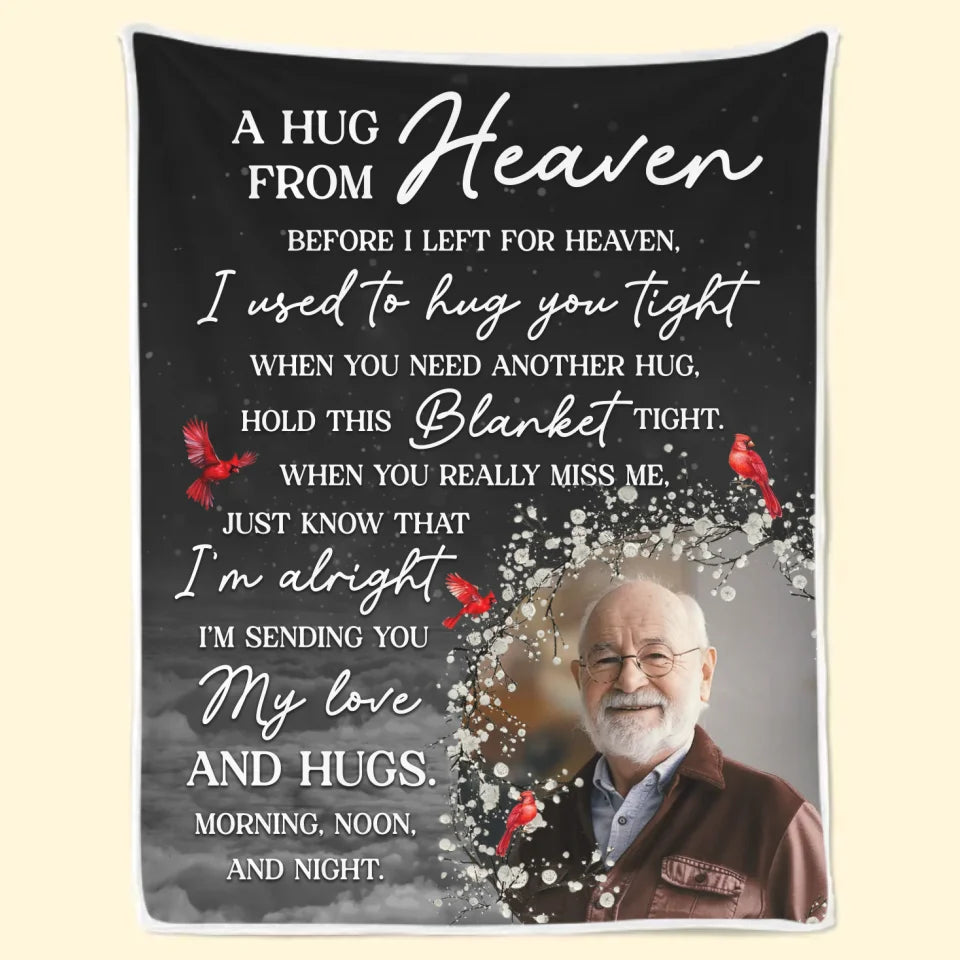 Photo personnalisée avant de partir pour le paradis, je te serrais fort dans mes bras - Couverture personnalisée commémorative - Cadeau de condoléances, cadeau de Noël pour les membres de la famille