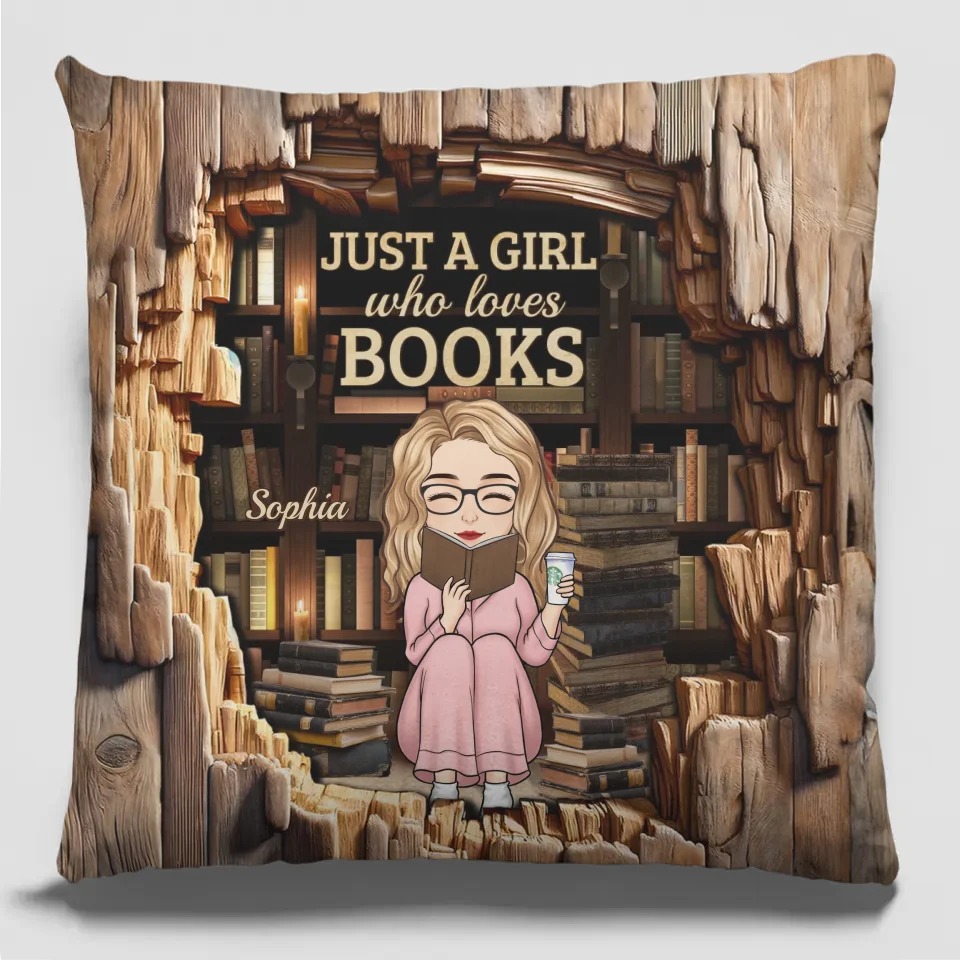 Une fille passionnée de lecture – Coussin personnalisé – Cadeau pour les amoureux des livres