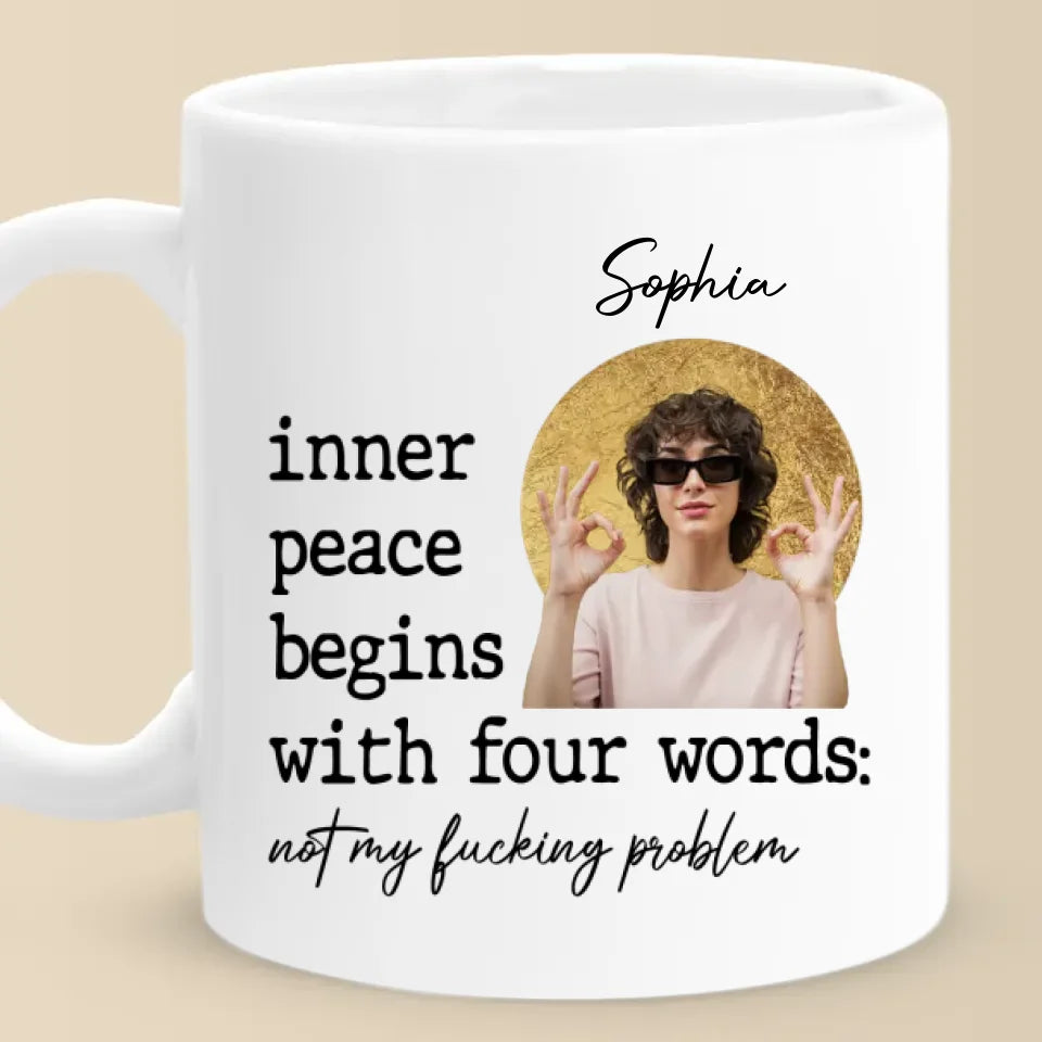 Tasse personnalisée avec photo « Trouvez la paix dans le chaos » - Cadeau de Noël pour vos amis, sœurs, membres de la famille et collègues
