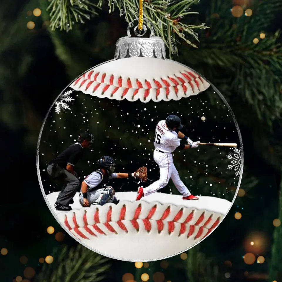 Photo personnalisée pour l'amour du jeu - Ornement sportif personnalisé - Forme personnalisée en acrylique - Cadeau de Noël pour joueurs de baseball et amateurs de baseball