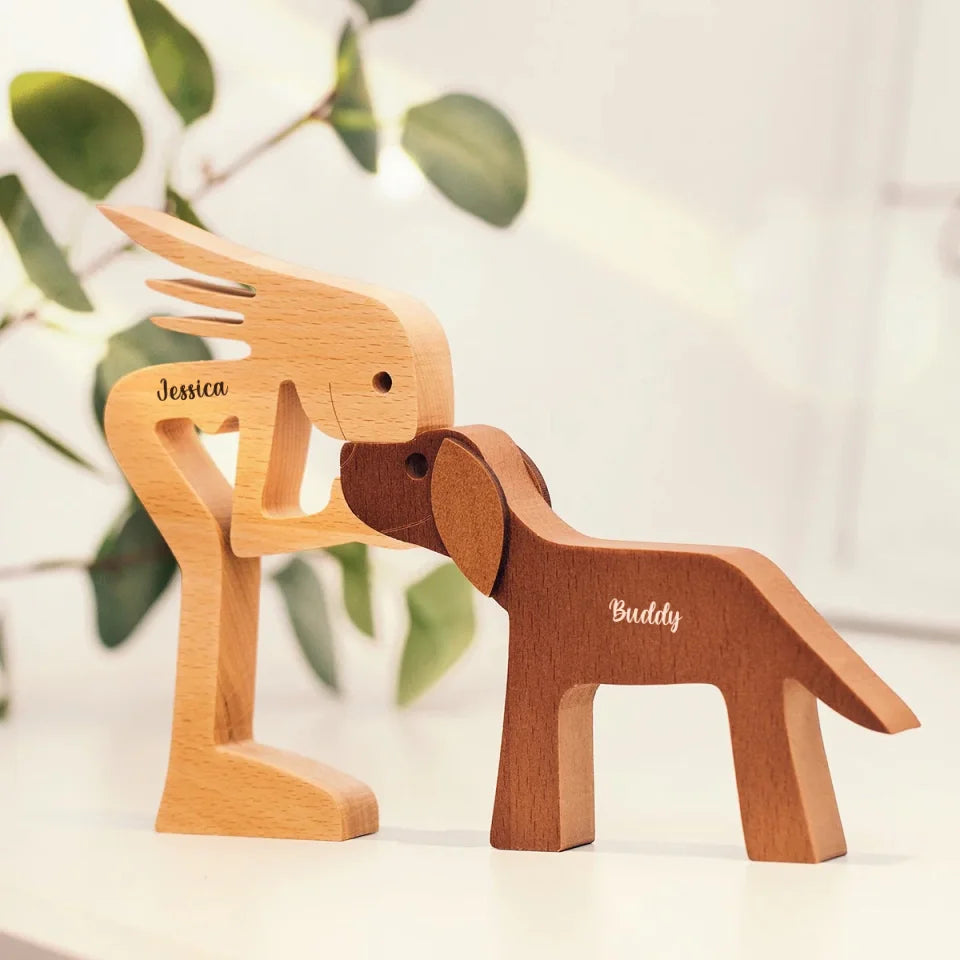 WMWD - Sculptures en bois personnalisées pour animaux de compagnie - L'amour entre vous et votre ami à quatre pattes - Cadeau pour les amoureux des animaux - Nouveauté, ornements de table en sculpture sur bois, décoration en bois sculpté AMZ