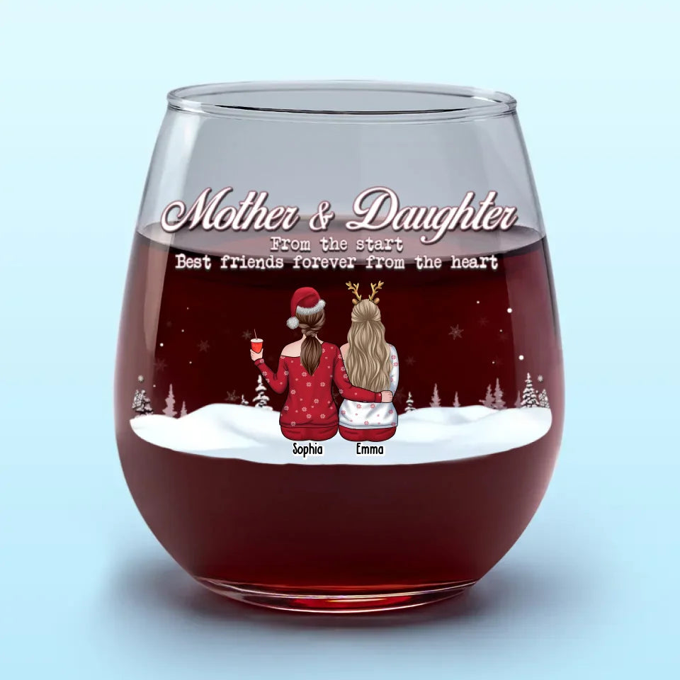 Meilleur ami pour toujours du fond du cœur - Verre à vin personnalisé pour la famille - Cadeau de Noël pour maman et fille