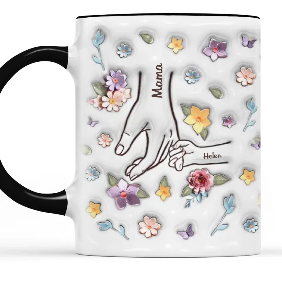 Tu tiens ma main, et mon cœur aussi ! Mug personnalisé en 3D avec effet gonflé, cadeau pour maman et grand-mère