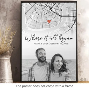 Carte de localisation photo personnalisée « Le début de l'éternité » - Affiche verticale personnalisée pour couple - Art cartographique, cadeau de Noël pour mari et femme, anniversaire