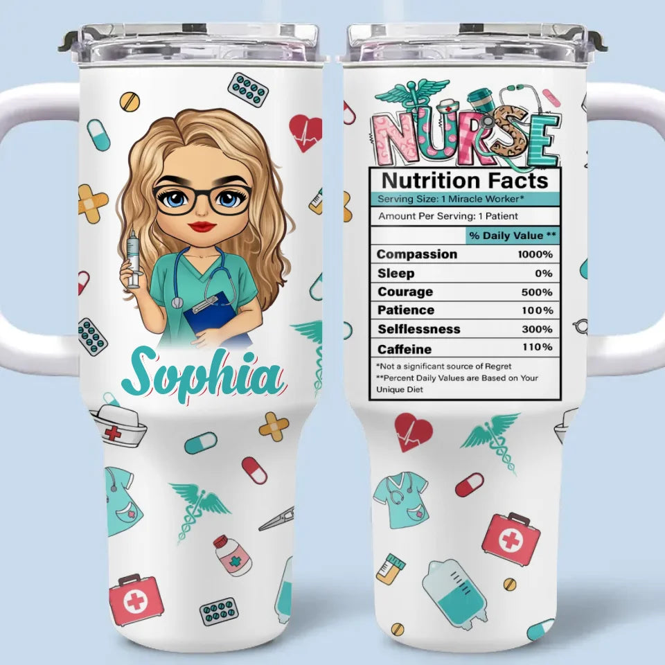 Restez calme et soyez une infirmière ! Gobelet personnalisé en acier inoxydable de 1 134 ml avec poignée. Cadeau d'appréciation, de remerciement et de vie d'infirmière.