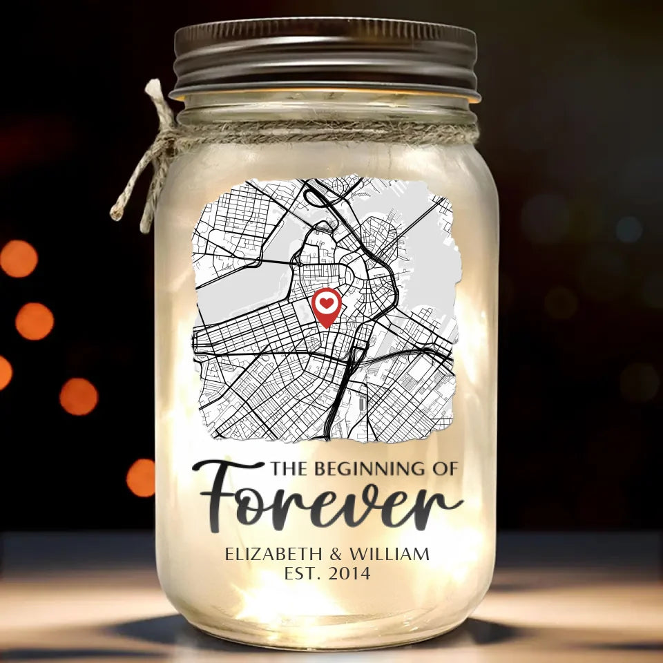 Le début de l'éternité - Lampe personnalisée en pot Mason pour couple - Cadeau pour couple, mari et femme, anniversaire