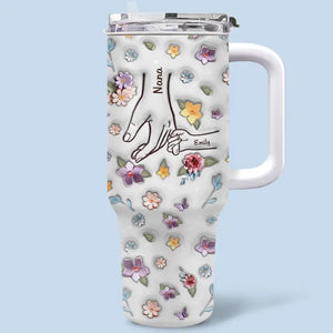 Un petit parent, un petit ami - Gobelet personnalisé en acier inoxydable avec poignée, effet gonflé 3D, imprimé, 1 134 ml - Cadeau pour maman, grand-mère