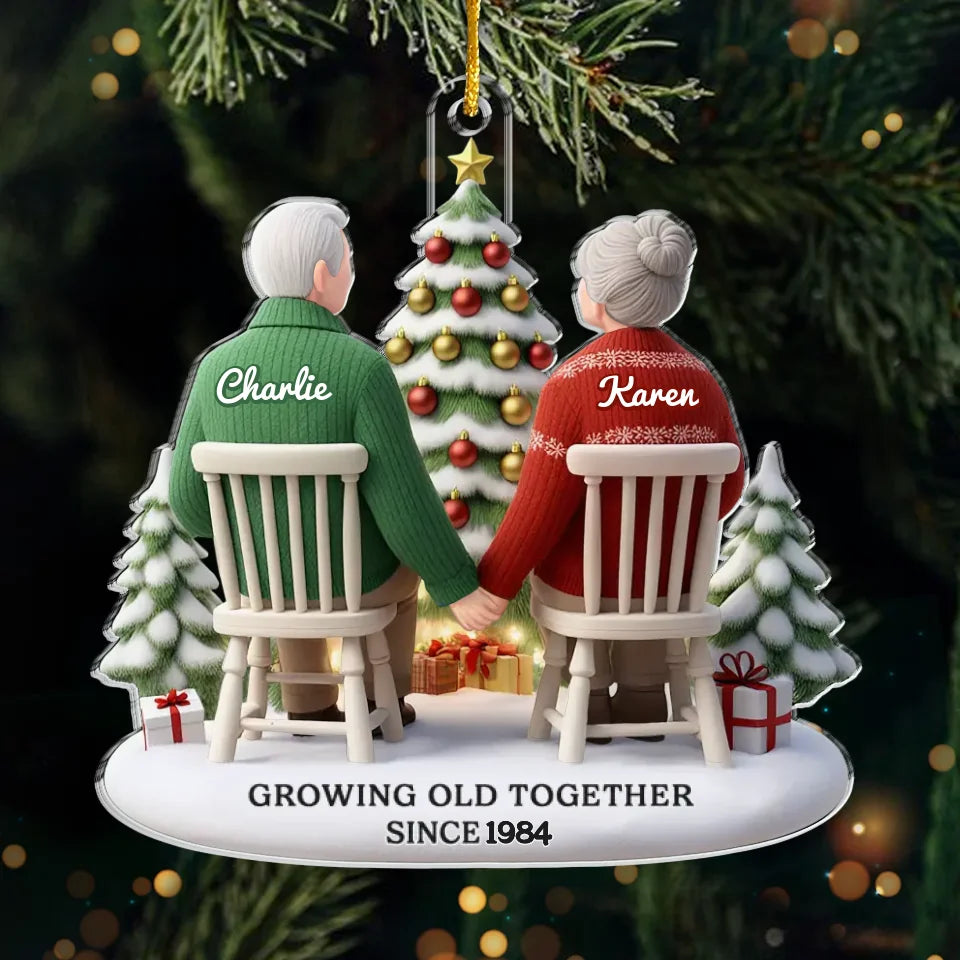 Growing Old Together - Couple Personalized Custom 3D Inflated Effect Printed Ornament - Acrylic Custom Shaped - Christmas Gift For Husband Wife, Anniversary