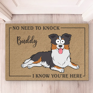 Pas besoin de frapper - Tapis décoratif personnalisé pour chien - Cadeau de pendaison de crémaillère pour les propriétaires et les amoureux des animaux